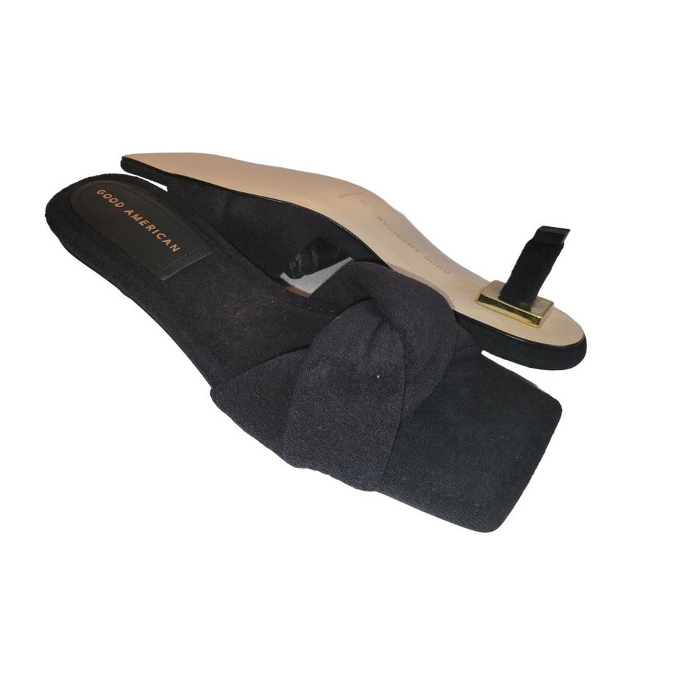Good American Black Knotted Square-Toe Slide Sandals